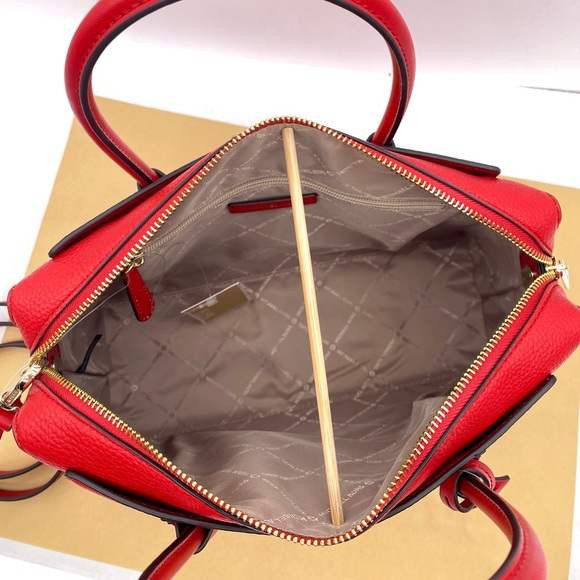 Michael Kors Mercer Medium Belted Satchel Crossbody And Wallet Set Bright Red - Picture 12 of 15